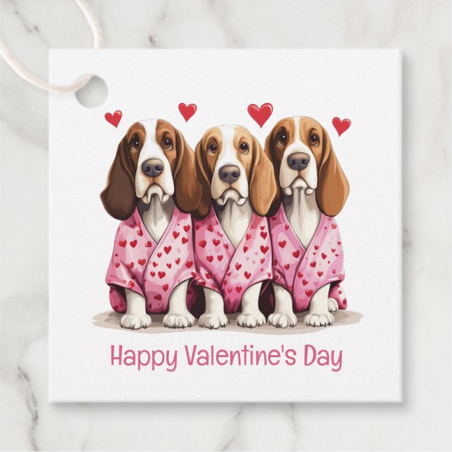 Alla hjärtans dag Basset Hound Hundar Gåvor Etiketter (Framsida)