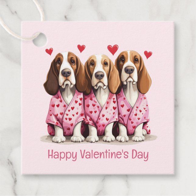 Alla hjärtans dag Basset Hound Hundar Gåvor Etiketter (Framsida)