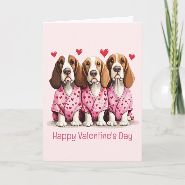 Alla hjärtans dag Basset Hound Hundar Helgkort (Framsida)