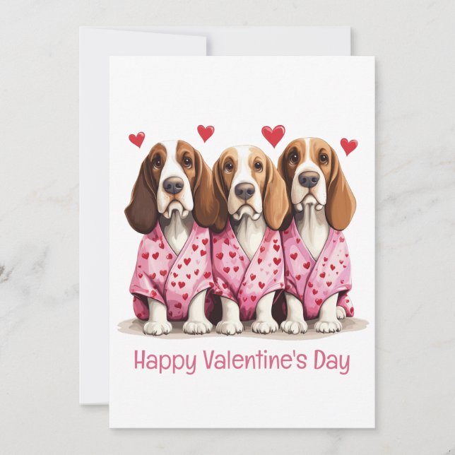 Alla hjärtans dag Basset Hound Hundar Julkort (Framsida)
