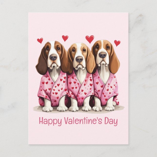 Alla hjärtans dag Basset Hound Hundar Vykort (Framsida)