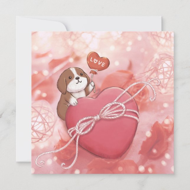 Alla hjärtans dag: Beagle, hjärta & ljus Julkort (Framsida)