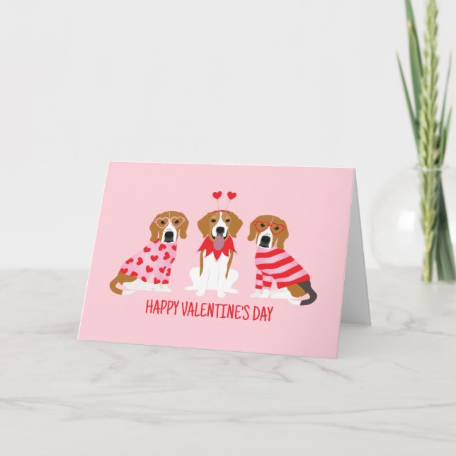 Alla hjärtans dag Beagle Hundar Helgkort (Framsida)