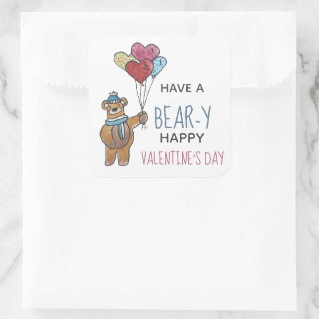 Alla hjärtans dag Bear Fyrkantigt Klistermärke (Väska)