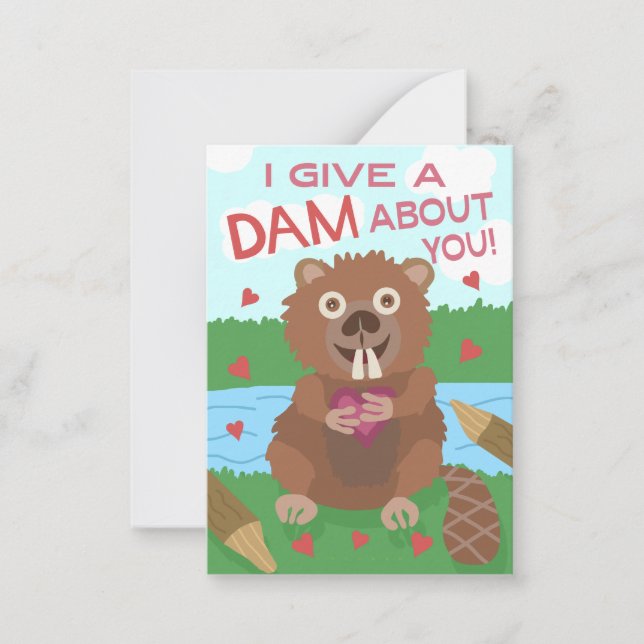 Alla hjärtans dag Beaver Funny Kids School Classro Anteckningskort (Framsida)
