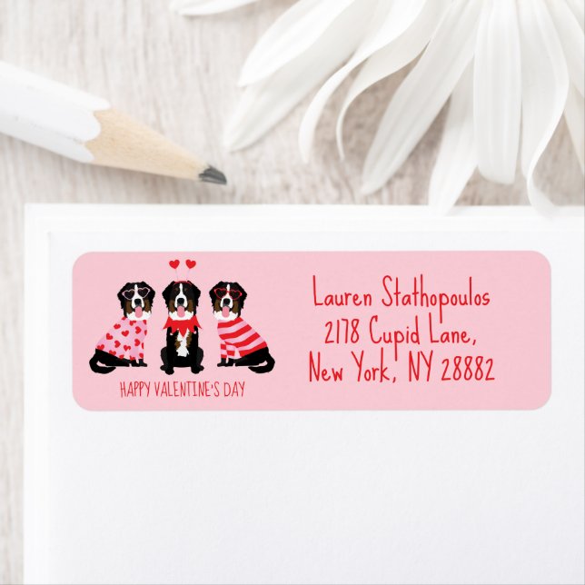 Alla hjärtans dag Bernese Mountain Hundar Returadress Etikett (Insitu)