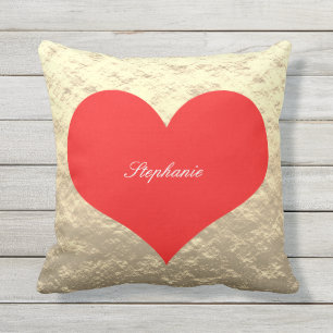 Alla hjärtans dag Big Red Heart Monogram Guld Foi Kudde