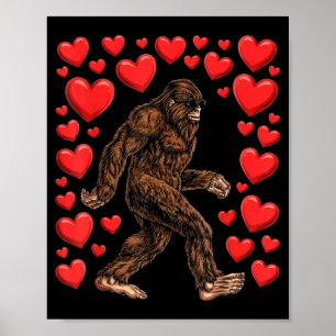 Alla hjärtans dag Bigfoot Röda Hjärtan Rolig Sasqu Poster