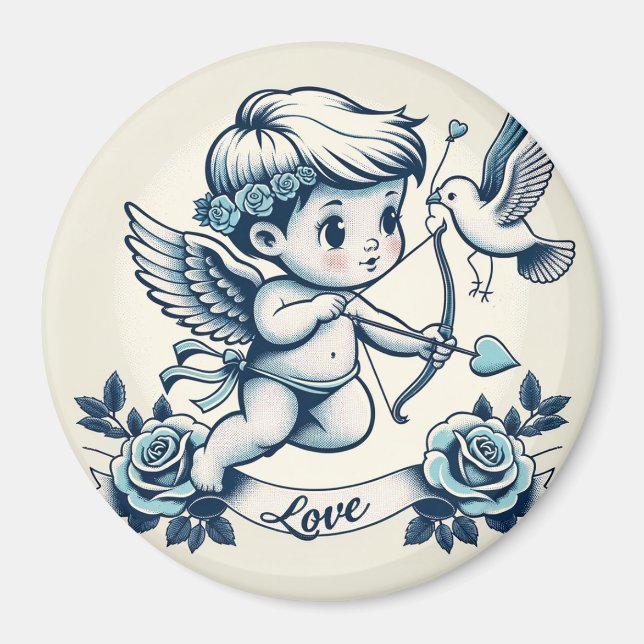 Alla hjärtans dag, blå cupid magnet (Framsidan)