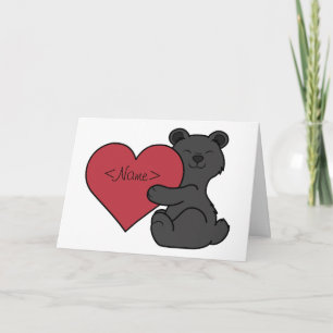 Alla hjärtans dag Black Bear Unge med Red Heart Helgkort
