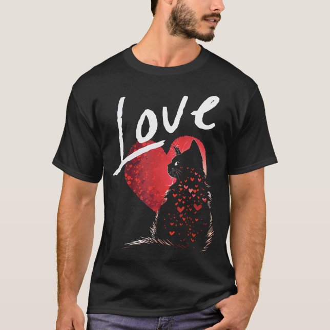 Alla hjärtans dag Black Cat Kärlek Cat Mamma T Shirt (Framsida)