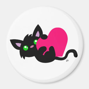 Alla hjärtans dag Black Kattunge Button Magnet