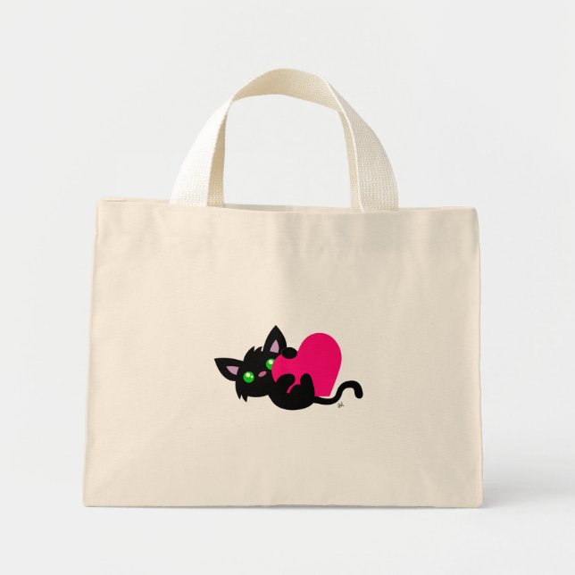 Alla hjärtans dag Black Kattunge Tote Bag Mini Tygkasse (Framsidan)