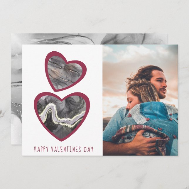 Alla hjärtans dag Black & Red Hearts Julkort (Fram/baksida)