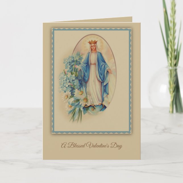 Alla hjärtans dag Blessed Virgin Maria Blommor Helgkort (Framsida)