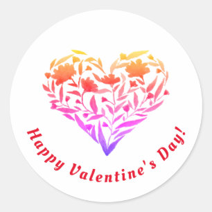alla hjärtans dag Blommigt Heart Round Sticker Runt Klistermärke