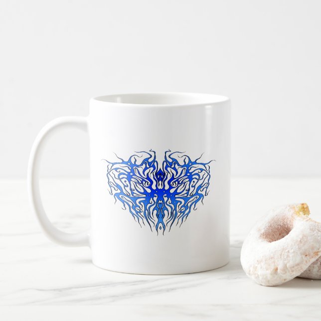Alla hjärtans dag Blue Heart Tribal Tattoo Kaffemugg (Med munk)