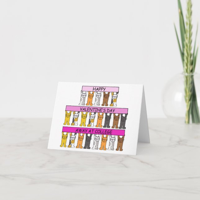 Alla hjärtans dag borta på College Tecknad Cats Kort (Framsida)