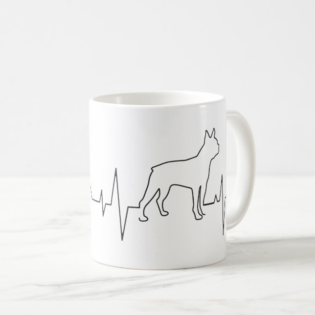 Alla hjärtans dag Boston Terrier Heartslag Hund äl Kaffemugg (Framsida höger)