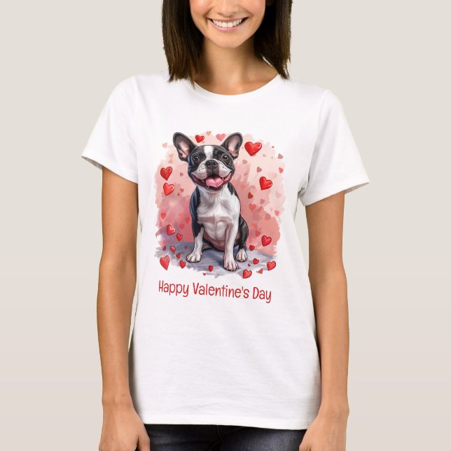 Alla hjärtans dag Boston Terrier Hund T Shirt (Framsida)