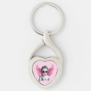 Alla hjärtans dag-bubbelblåsande Cupid Twisted Heart Silverfärgad Nyckelring
