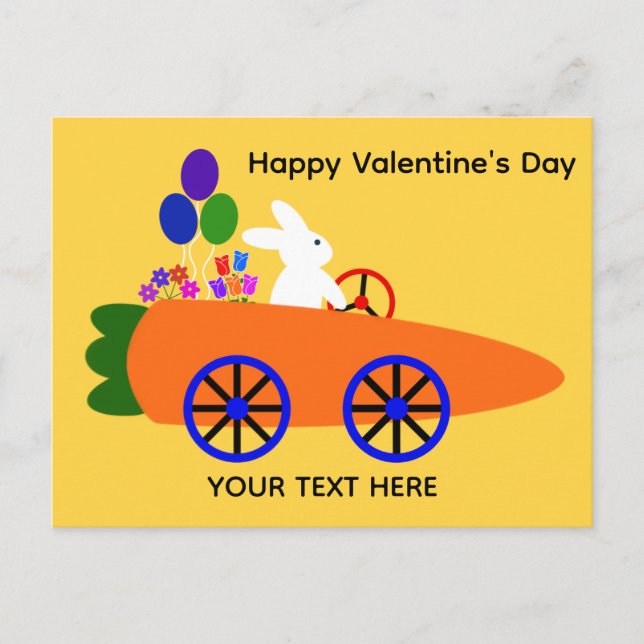 Alla hjärtans dag Bunny Carrot Car #2 vykort (Framsida)