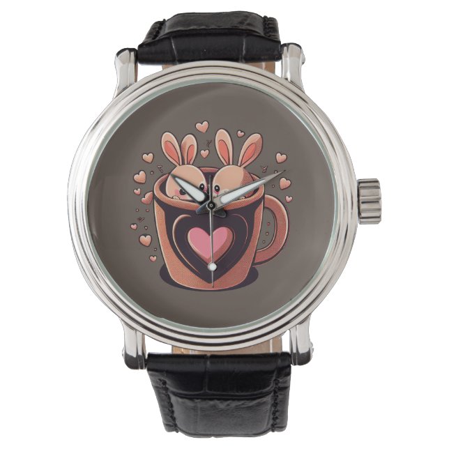 Alla hjärtans dag Bunny, söt valentines day bunny Armbandsur (Framsida)