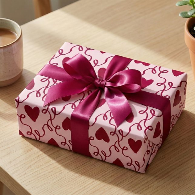 Alla hjärtans dag Burgundy Hjärt & Virvel Coquette Presentpapper (Skapare uppladdad)
