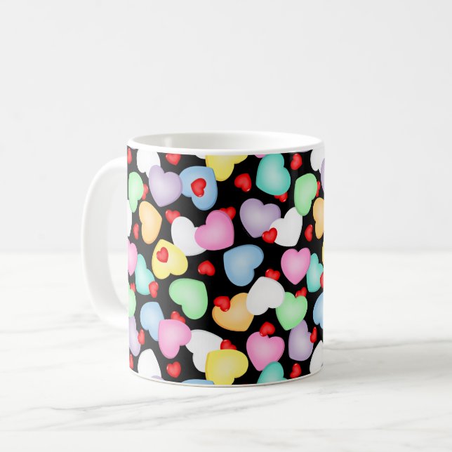 Alla hjärtans dag Candy Hearts Mönster Kaffemugg (Framsida vänster)