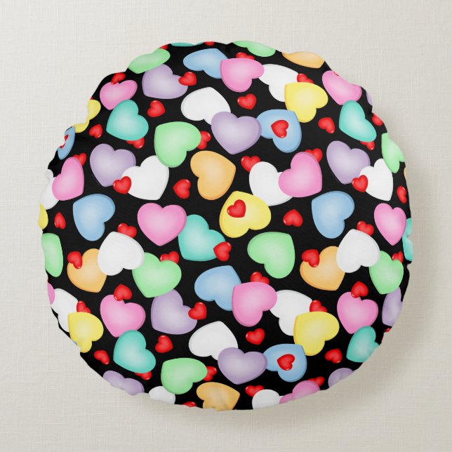 Alla hjärtans dag Candy Hearts Mönster Rund Kudde (Framsidan)