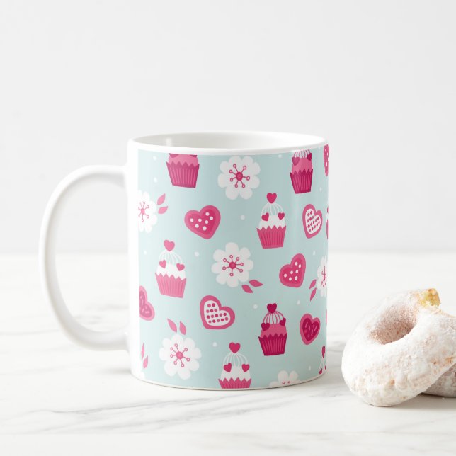 Alla hjärtans dag Candy Hearts Muffinsar Flowers Kaffemugg (Med munk)