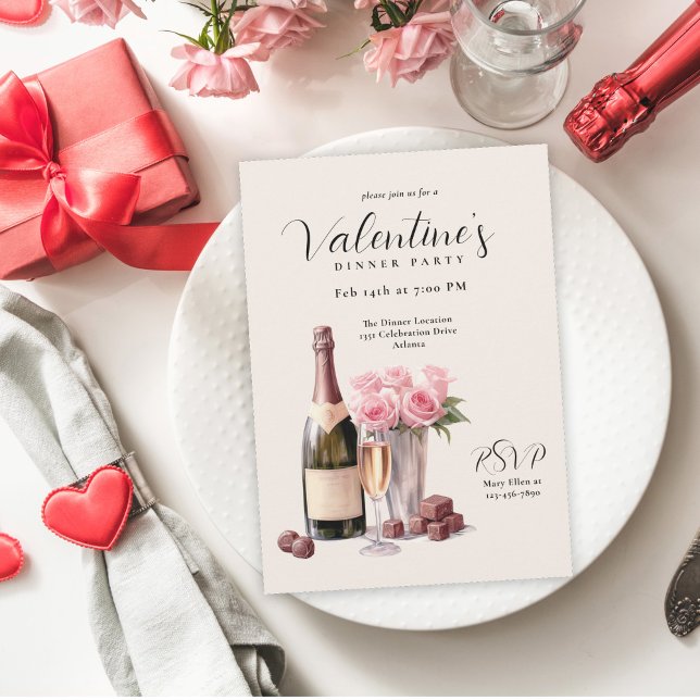 Alla hjärtans dag Champagne Dinner Party Inbjudningar (Skapare uppladdad)