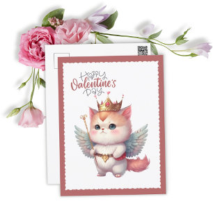 Alla hjärtans dag Chibi Angel Winged Cat Helg Vykort