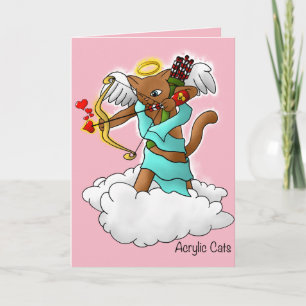 Alla hjärtans dag Chocolate Brown Cupid Cat Helgkort