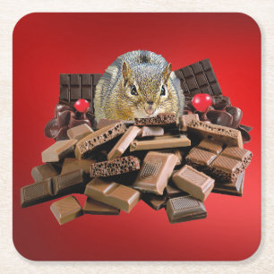 Alla hjärtans dag Chocolate Chipmunk Underlägg Papper Kvadrat
