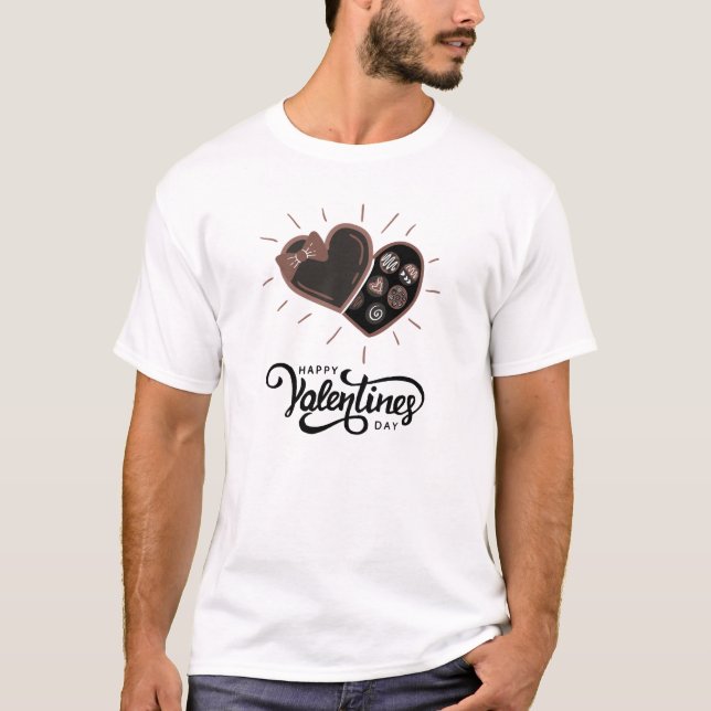 Alla hjärtans dag chokladbox | lycklig valentins t shirt (Framsida)