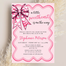 Alla hjärtans dag Coquette Rosa Rosett Baby Shower Inbjudningar