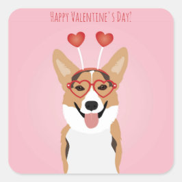 Alla hjärtans dag Corgi Hund Fyrkantigt Klistermärke