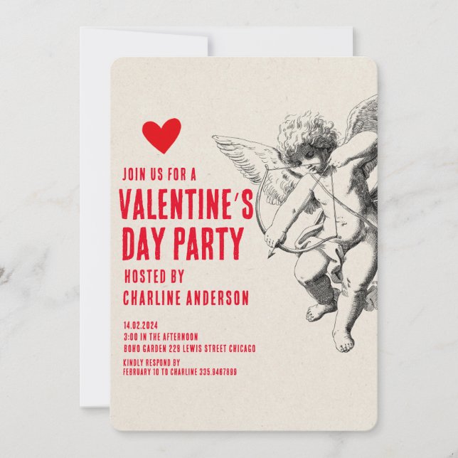 Alla hjärtans dag Cupid Red hand plockade Party Inbjudningar (Framsida)