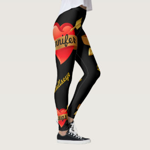 Alla hjärtans dag Cupids pil ditt namn BLACK Leggings