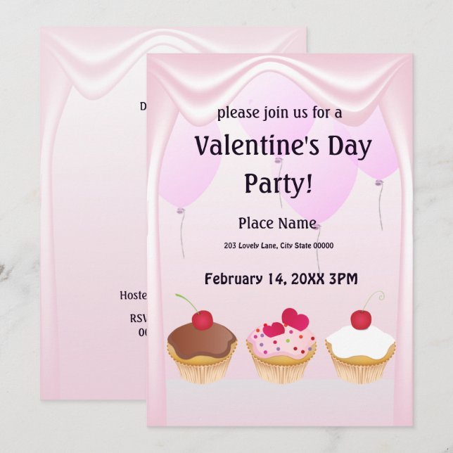 Alla hjärtans dag Cupkaka Party-inbjudan Inbjudningar (Fram/baksida)