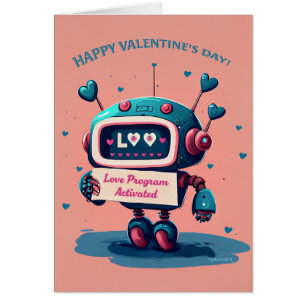 Alla hjärtans dag Cute Blue Robot, Hearts Roligt Hälsningskort