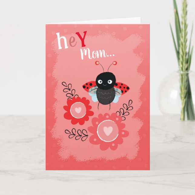 Alla hjärtans dag Cute Ladybug för Mamma Helgkort (Framsida)