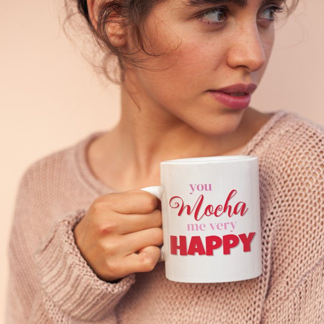 Alla hjärtans dag Cute Personlig mugg (You Mocha me very happy custom Valentine's Day Mug)