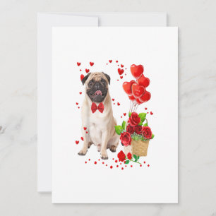 alla hjärtans dag Cute Pug _ Heart Flowers Boys Meddelande