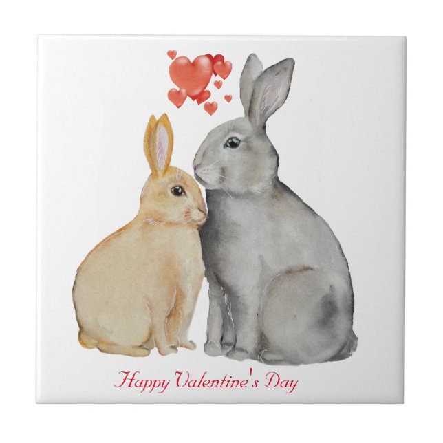 Alla hjärtans dag Cute Rabbit Kakelplatta (Framsidan)