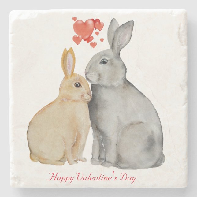 Alla hjärtans dag Cute Rabbit Stenunderlägg (Framsidan)