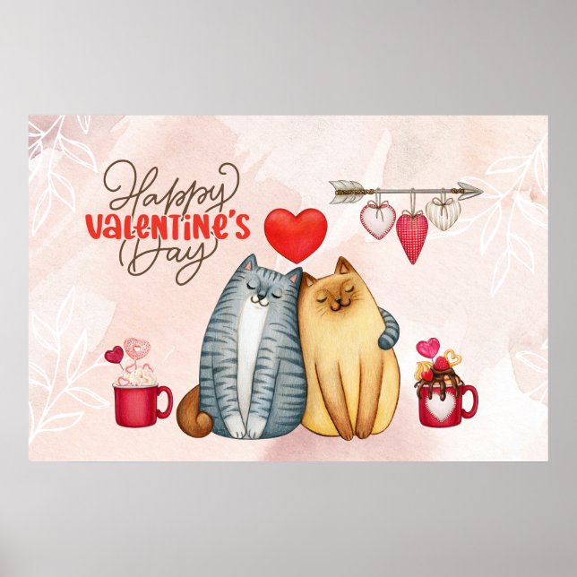 Alla hjärtans dag Cute Romantic Cat par Poster (Framsidan)