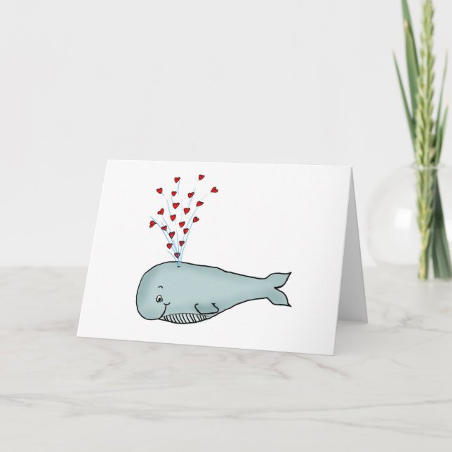 Alla hjärtans dag - Cute Whale med hjärtan Helgkort (Framsida)