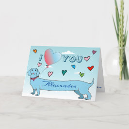 Alla hjärtans dag Dachshund Hund Cute Blue Hearts Helgkort